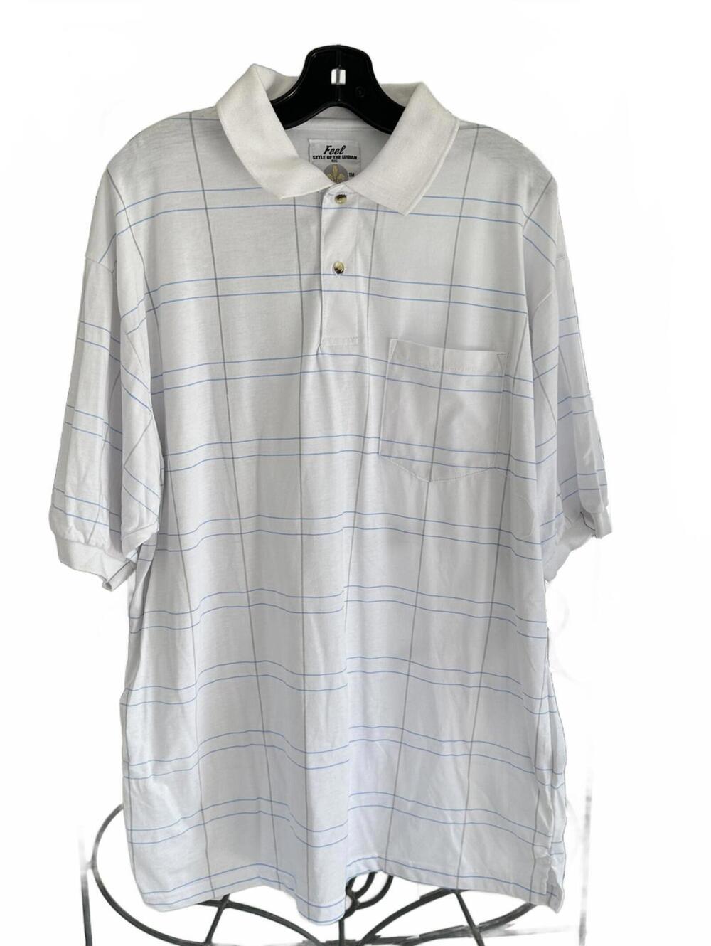 Feel Style of the Urban Cotton Blend White Polo Shirt with Blue Stripes - XXXL